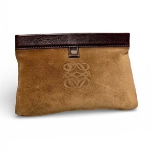 Loewe Tan and Brown Suede Cosmetic Bag